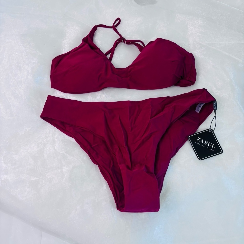 Zaful Red Bikini Set Adjustable Halter Straps Two Piece Swimsuit NWT